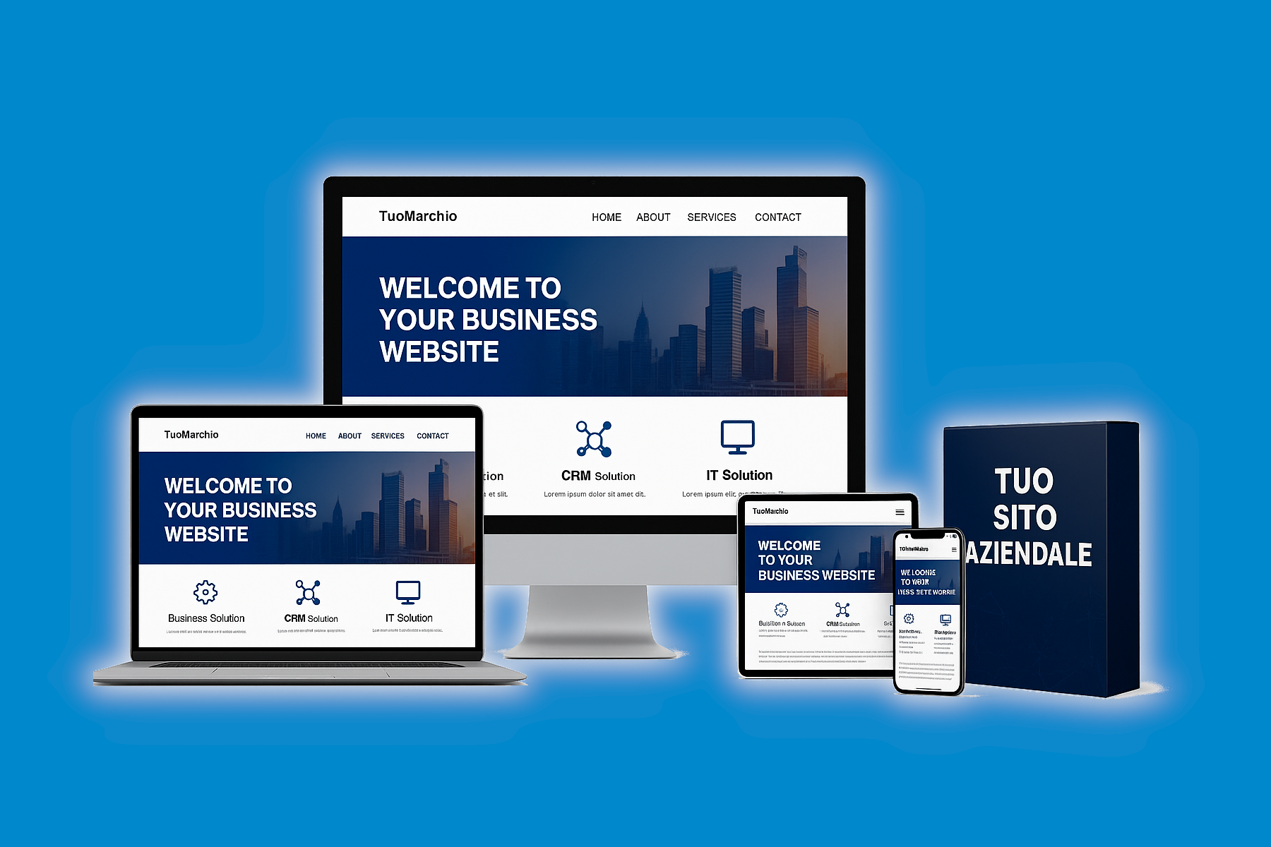 Anteprima sito internet aziendale responsive visualizzato su diversi dispositivi mobili e desktop
